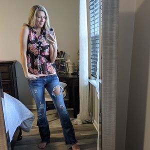 Floral button down tank top